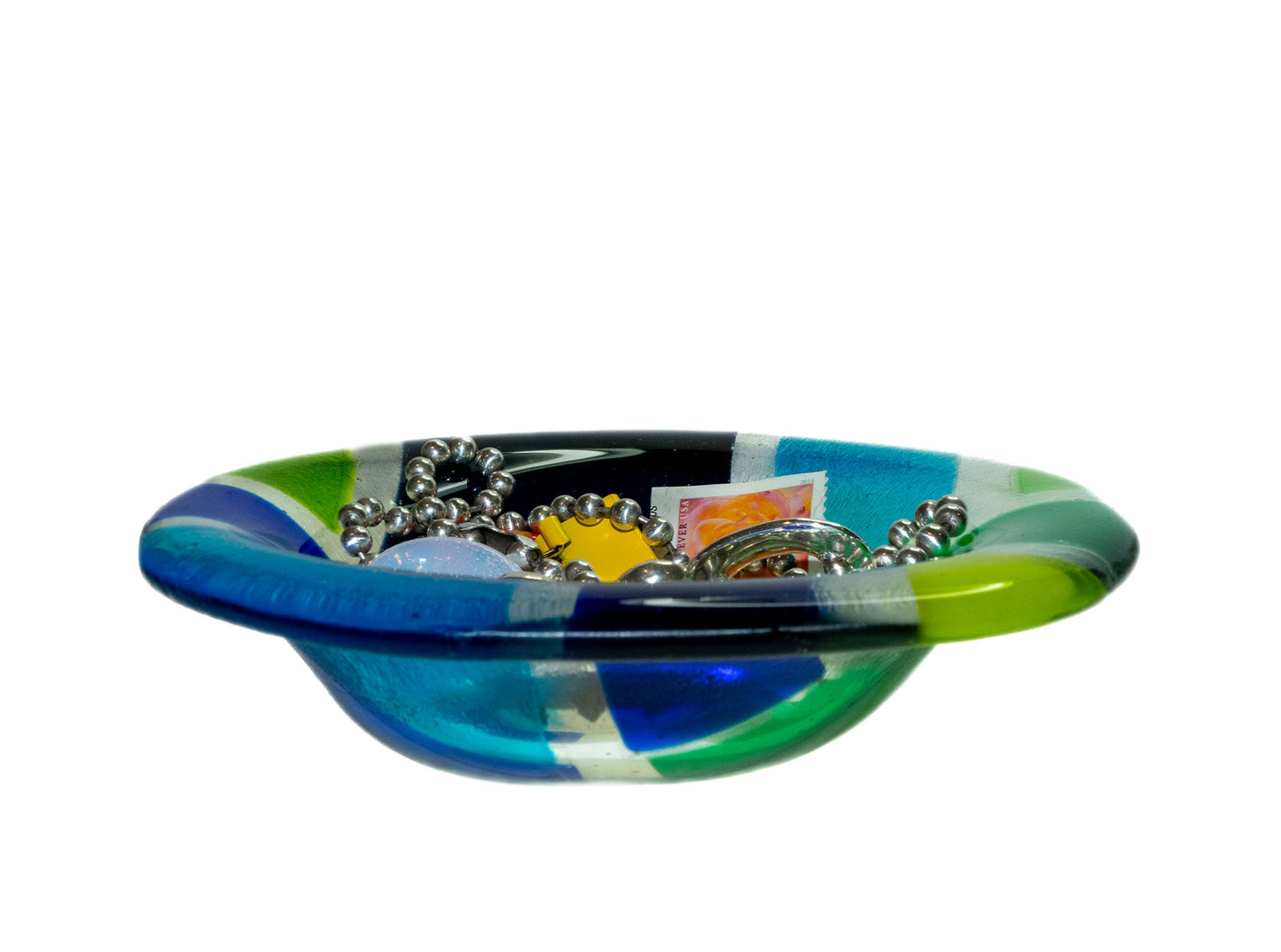 Green Grid Glass Round Bowl