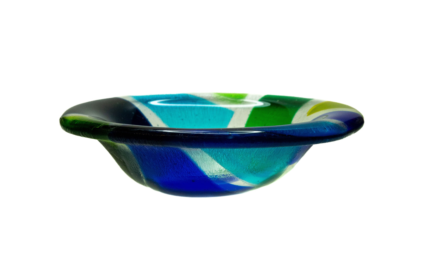 Green Grid Glass Round Bowl
