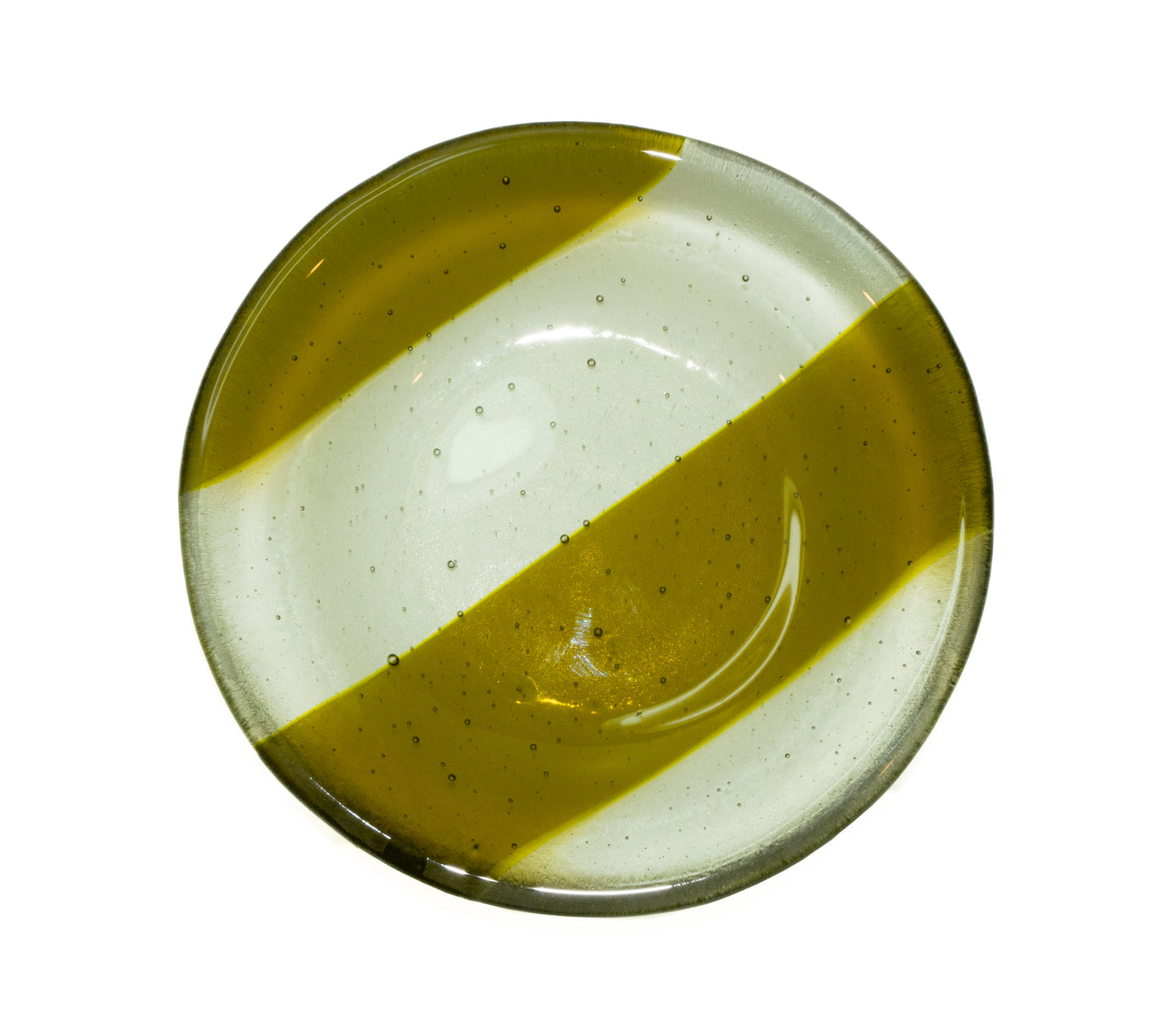 Green Stripe Glass Round Dish