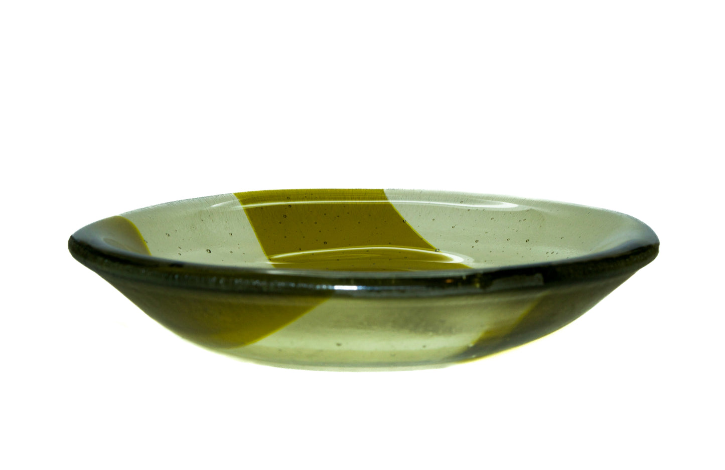 Green Stripe Glass Round Dish