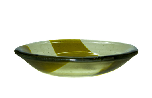 Green Stripe Glass Round Dish