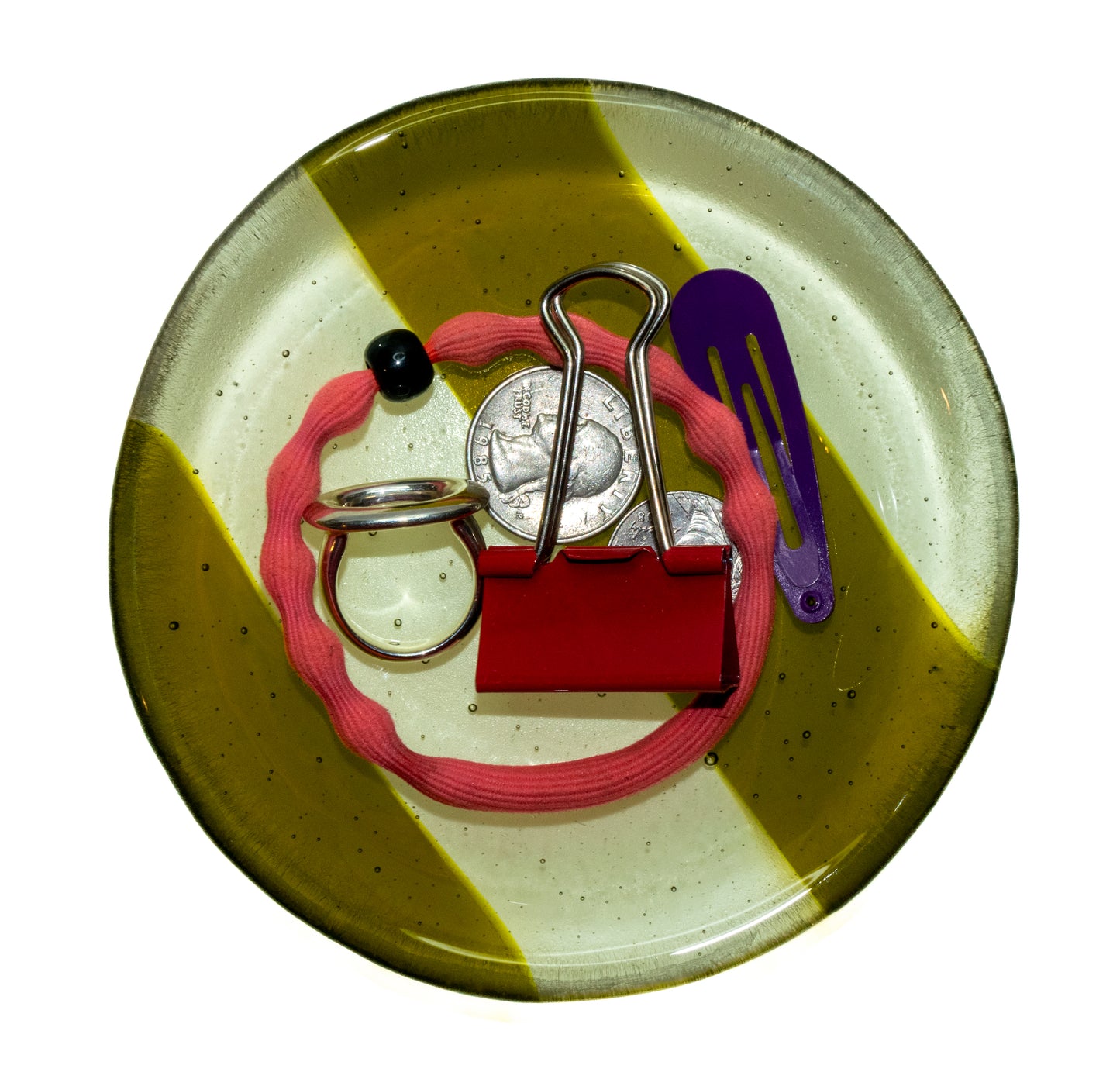 Green Stripe Glass Round Dish
